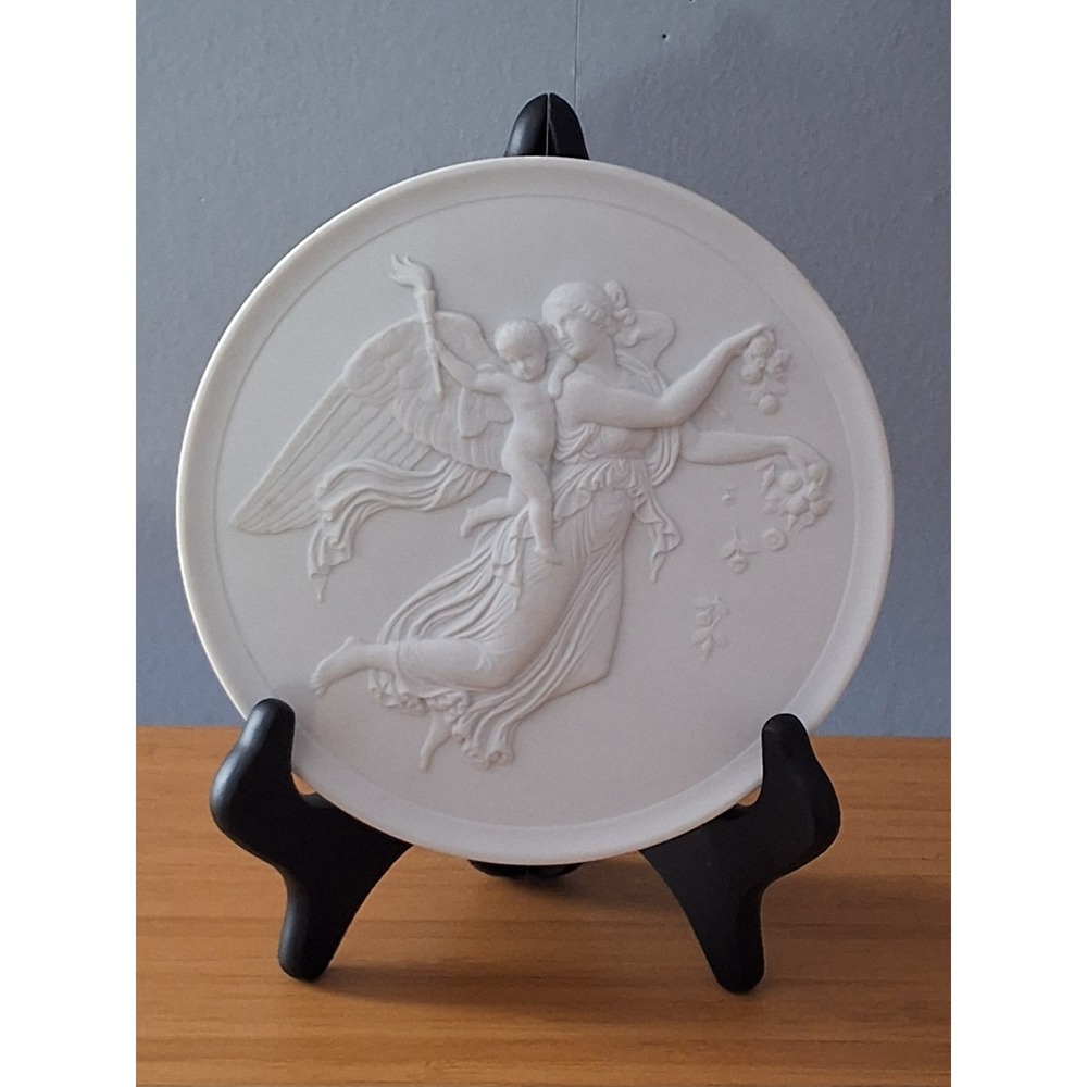 Royal Copenhagen Bisque Relief Sculptural Flying Angel Wall Plaque by Eneret